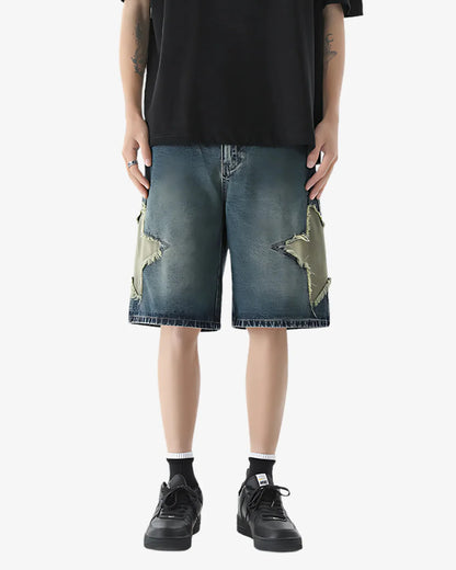 Patchwork Star Denim Shorts